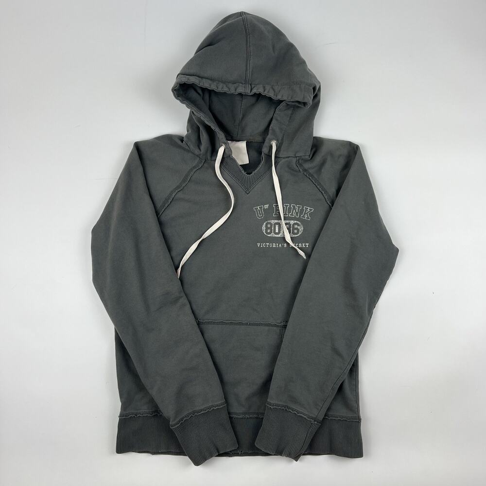 Victoria’s Secret Phi Beta Pink Gray Distressed Hooded Sweatshirt Size M Y2K